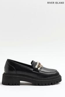 Mocassins River Island Noir épais à bordure perles (C47865) | €20