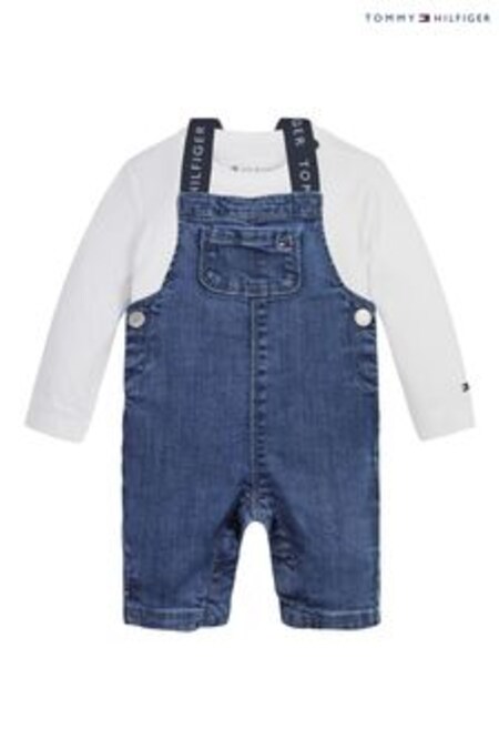 Set salopetă din blugi cu Tommy Hilfiger Bebeluși Alb (C47873) | 501 LEI