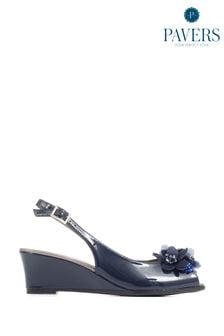 Pavers Blue Slingback Peep-Toe Wedge Heels (C47895) | 58 €