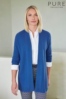 Pure Collection Blue Wool Cashmere Ribbed E2E Cardigan (C47929) | 188 €