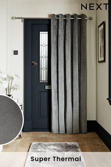 Charcoal Grey Matte Velvet Eyelet Door Curtains (C48114) | €72 - €99