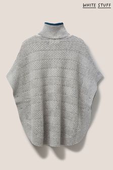 Poncho tricotat cu model ferigă Alb Stuff Gri (C48228) | 461 LEI