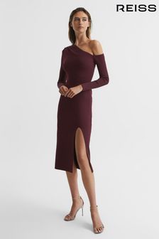 Reiss Burgundy Lissy Knitted Bodycon Midi Dress (C48291) | AED1,282