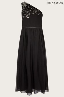 Czarna sukienka balowa na jedno ramię Monsoon z cekinami (C48308) | 157 zł - 172 zł