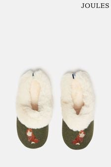 Joules Slippet Luxe Green Faux Fur Lined Embroidered Mule Slippers (C48395) | 46 €