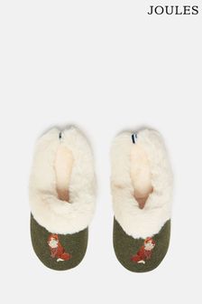 Joules Slippet Luxe Faux Fur Lined Embroidered Mule Slippers