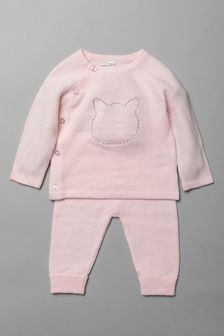 Rock A Bye Baby Boutique Pink Cat Knitted Three-Piece Gift Set (C48400) | €31