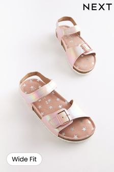 Pink Rainbow Shimmer Wide Fit (G) Leather Corkbed Sandals (C48422) | €18 - €25
