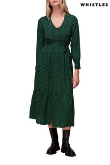 Whistles Green Diagonal Twist Midi Dress (C48502) | 501 zł