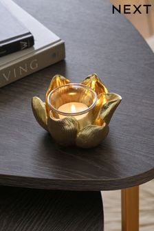 Gold Magnolia Flower Tealight Holder (C48560) | AED40