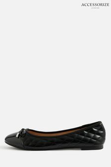 Accessorize Quilted Patent Toe Ballerina Black Flats (C48562) | 32 €