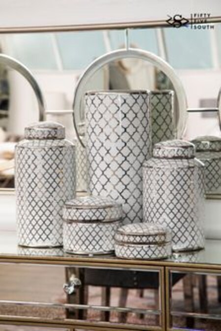 Fifty Five South White/Silver Renne Ceramic Umbrella Stand (C48806) | $144
