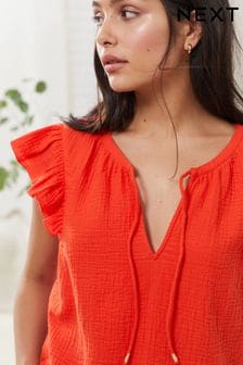 Red Cotton Crinkle Frill Top (C48820) | €10