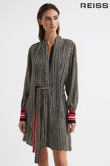 Reiss Black/Red Robyn Contrasting Stripe Cuff Printed Mini Dress (C48831) | HK$2,848