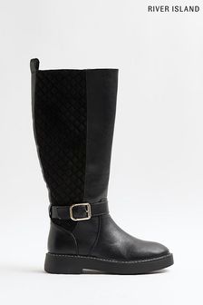 River Island Black Quilted Buckle High Leg Boots (C48945) | 53 €