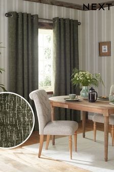 Forest Green Heavyweight Chenille Eyelet Lined Curtains (C48974) | €79 - €205