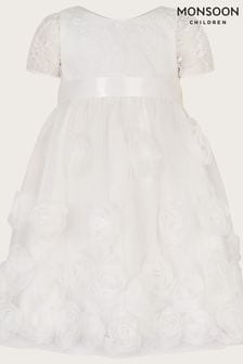 Monsoon White 3D Roses Baby Christening Dress (C49052) | €79 - €87