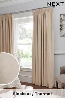 Oatmeal Matte Velvet Pencil Pleat Blackout/Thermal Curtains (C49158) | TRY 1.409 - TRY 3.804