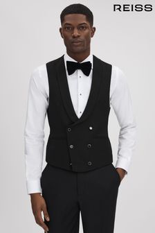 Reiss Black Titanic Slim Fit Double Breasted Tuxedo Waistcoat (C49223) | €225