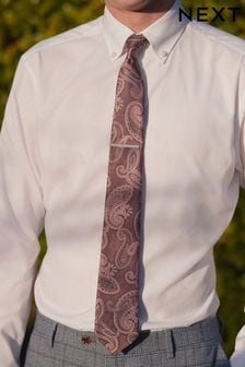 Pink Paisley Pattern Tie With Tie Clip (C49229) | €14