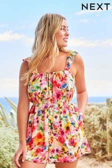 Pink Ditsy Frill Strap Playsuit (C49592) | €10