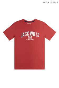 Jack Wills T-Shirt mit abfallender Schulterpartie und Flaggenlogo, Rot (C49615) | 28 € - 37 €