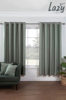 Lazy Linen Sage Green 167x183cm Washed 100% Linen Eyelet Curtains (C49642) | €123