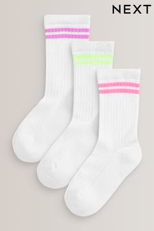 White with fluorescent stripe Regular Length Cotton Rich Cushioned Sole Ankle Socks 3 Pack (C49694) | ￥950 - ￥1,130