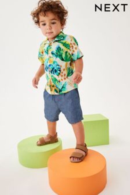 White/Green Jungle Printed Short Sleeve Shirt (3mths-7yrs) (C49709) | 16 € - 19 €