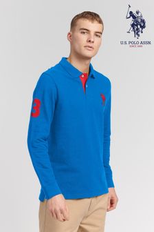 أزرق تقليدي - قميص بولو رياضي رجالي 3 تلبيس عادي بكم طويل من U.s. Polo Assn. (C49719) | 247 ر.ق