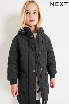 Czarny - Odporny na deszcz pikowany płaszcz w romby (3-16 lat) (C49815) | 165 zł - 206 zł