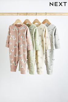 Neutral Printed Baby Sleepsuits 4 Pack (0-2yrs) (C49898) | €23 - €24