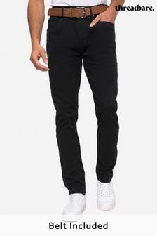 Black - Threadbare Belted Stretch Chino Trousers (C4E796) | kr590