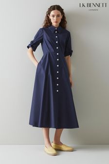 L.K.Bennett Saffron Navy Blue Cotton Shirt Dress (C50208) | ₪ 1,299