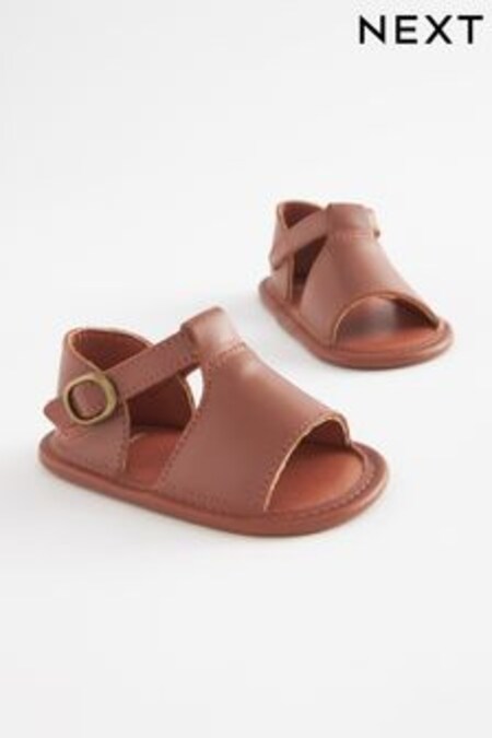 Tan Brown Leather Pram Sandals (0-24mths) (C50444) | kr188