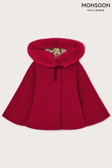 Monsoon Baby Red Cape Coat With Faux Fur Hood (C50484) | AED320 - AED348