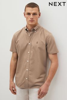 Stone Natural Slim Fit Short Sleeve Oxford Shirt (C50538) | AED100