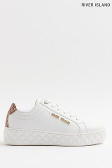 River Island White Quilted Sole Lace Up Trainers (C50598) | 52 €