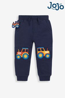 JoJo Maman Bébé Navy Blue Tractor Appliqué Knee Joggers With Pet In Pocket (C50617) | SGD 39