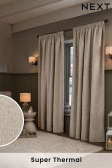 Natural Heavyweight Chenille Pencil Pleat Super Thermal Curtains (C50747) | €92 - €275