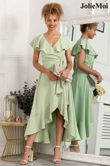 Zelena dolga obleka z naborki in globokim izrezom Jolie Moi Racele (C50943) | €37