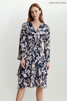 Gina Bacconi Blue Alarice V-Neck Rouched Waist Dress (C50954) | €56