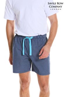 The Savile Row Company Navy Blue Turquoise Check Cotton Lounge Shorts (C51200) | 647 UAH