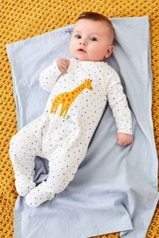 JoJo Maman Bébé Cream Giraffe Appliqué Zip Sleepsuit (C51259) | ₪ 98