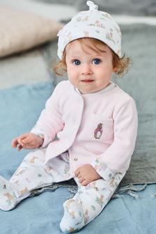 JoJo Maman Bébé Pink 3-Piece Flopsy Bunny Sleepsuit, Jacket & Hat Set (C51282) | €59