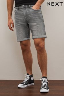 Dark Grey Straight Stretch Denim Shorts (C51296) | 58 zł