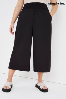 Simply Be Black Shirred Waist Poplin Wide Leg Culottes Trousers (C51309) | €35