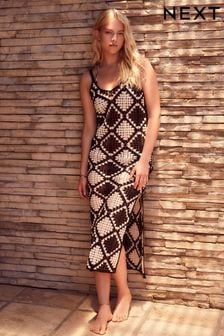 Black/White Crochet Sleevelss Midi Dress (C51350) | kr568