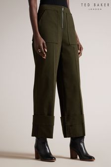 Ted Baker Green Liziya Wide Turn Up Trousers With Exposed Zip (C51624) | €191