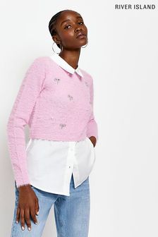 River Island Pink Fluffy Hybrid Top (C51791) | AED255